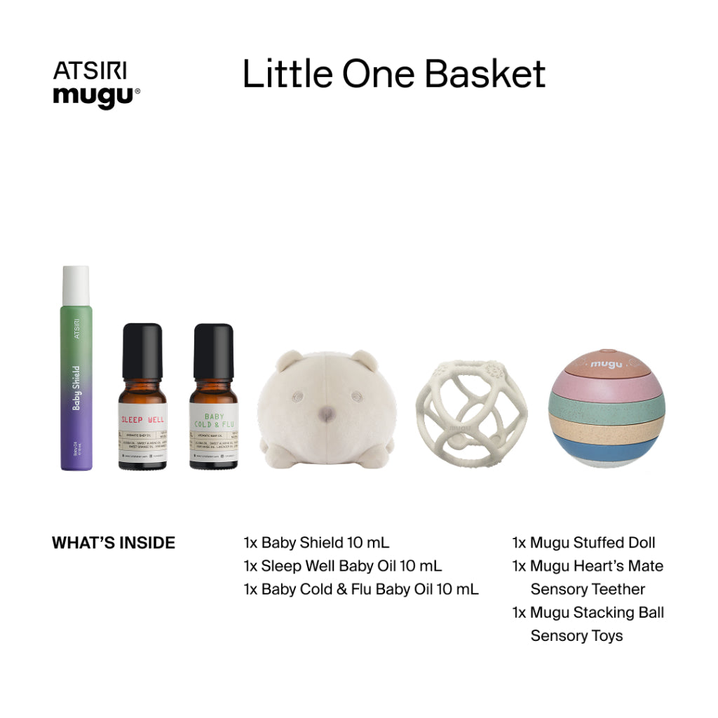 ATSIRI X MOOIMOM Little One Basket Hampers Set Minyak Telon Dan Mainan Anak